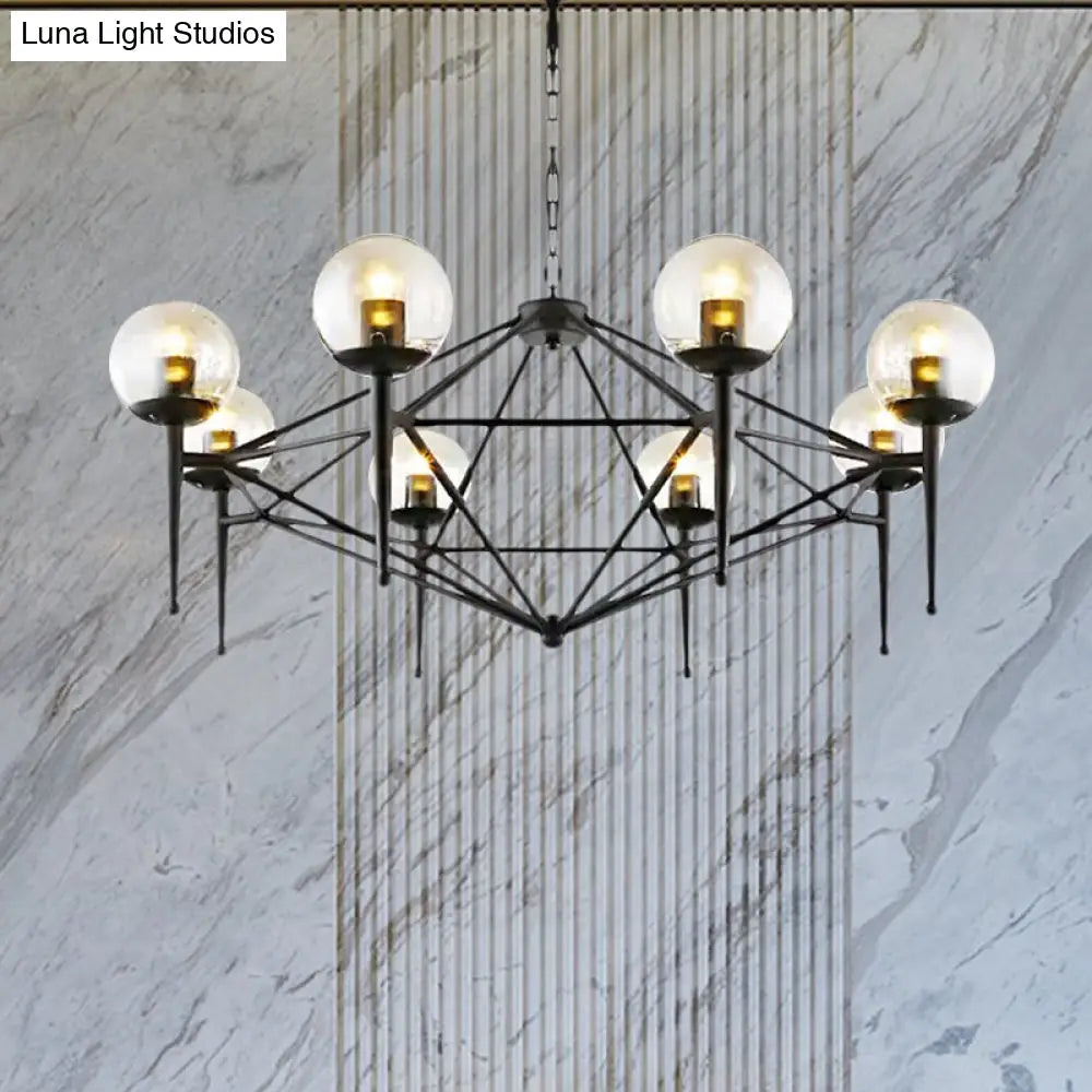 Industrial Pendant Light With Clear Glass Globe Shade - Dining Room Ceiling Lamp (6/8-Bulb)