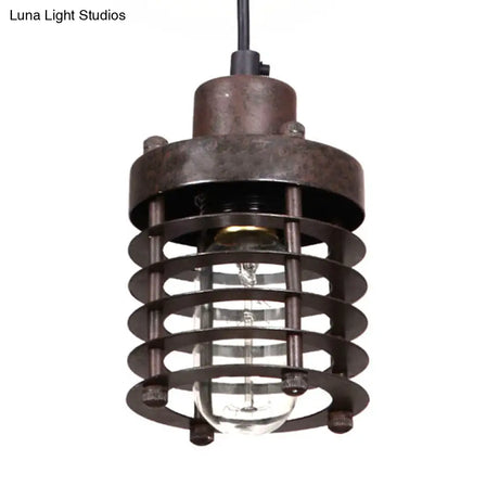 Industrial Pendant Light With Metallic Cage Shade - Matte Black/Rust Ideal For Table Lighting