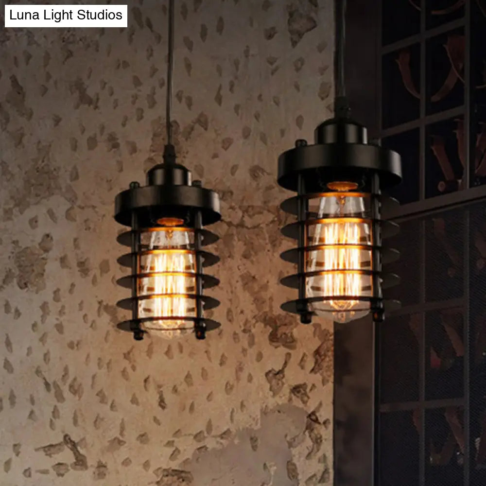Industrial Pendant Light With Metallic Cage Shade - Matte Black/Rust Ideal For Table Lighting