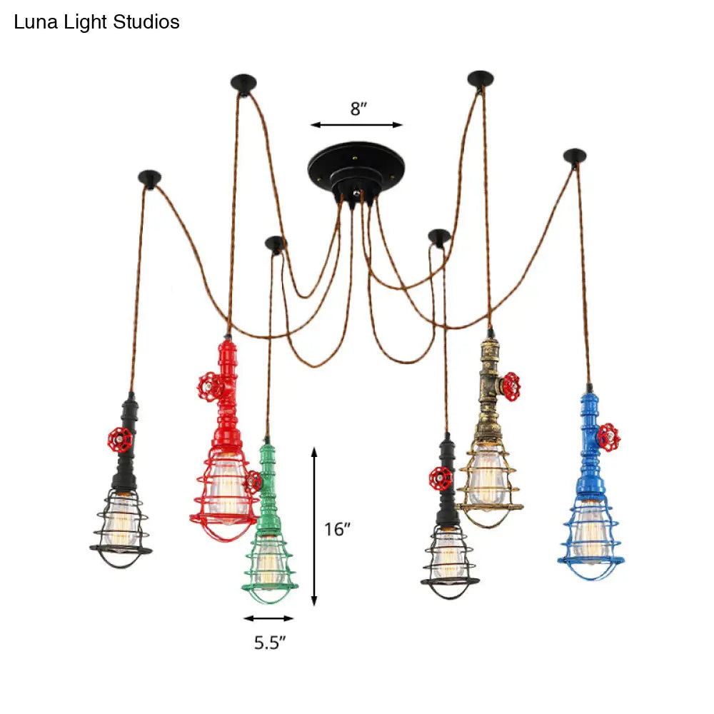 Industrial Pipe Pendant Ceiling Light 6-Light Iron Hanging Lamp Black Shade Optional For Living Room