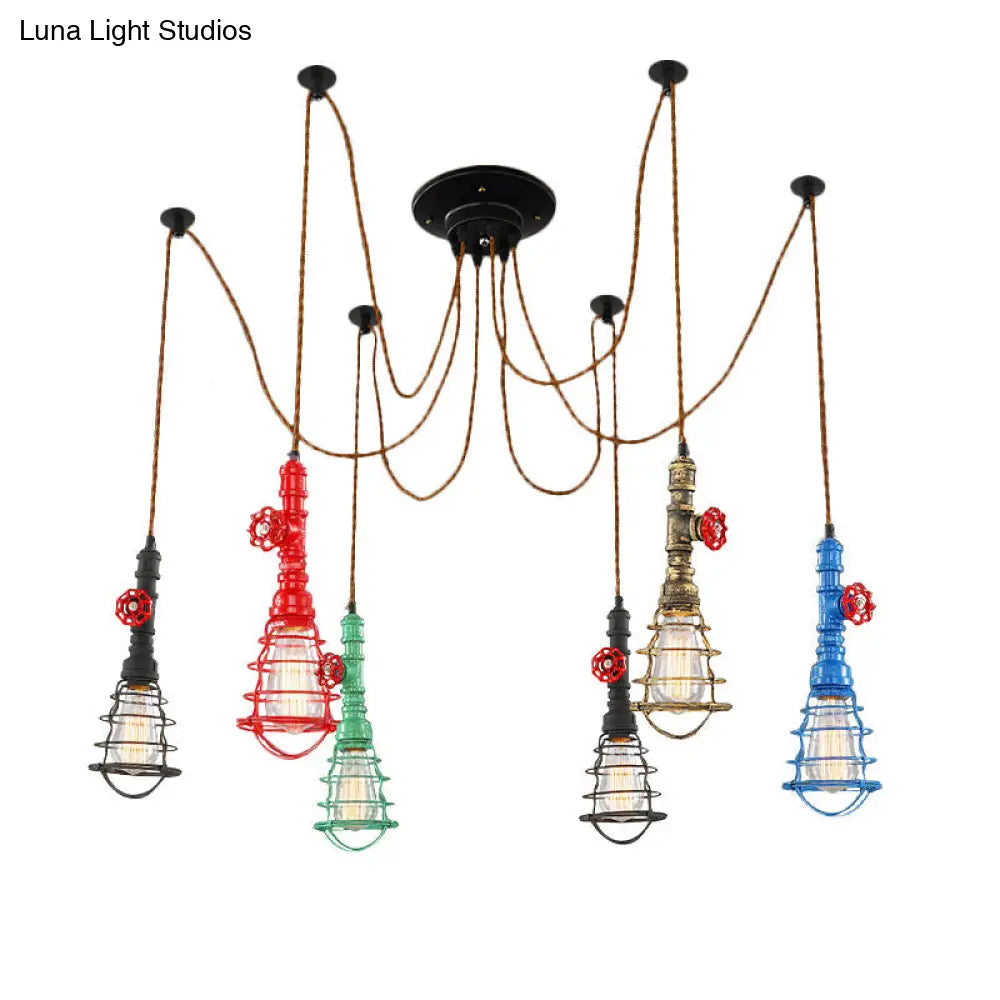 Industrial Pipe Pendant Ceiling Light 6-Light Iron Hanging Lamp Black Shade Optional For Living Room