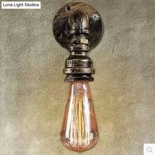 Industrial Pipe Socket Wall Light - Single Metal Sconce For Corridor Bronze / Curved