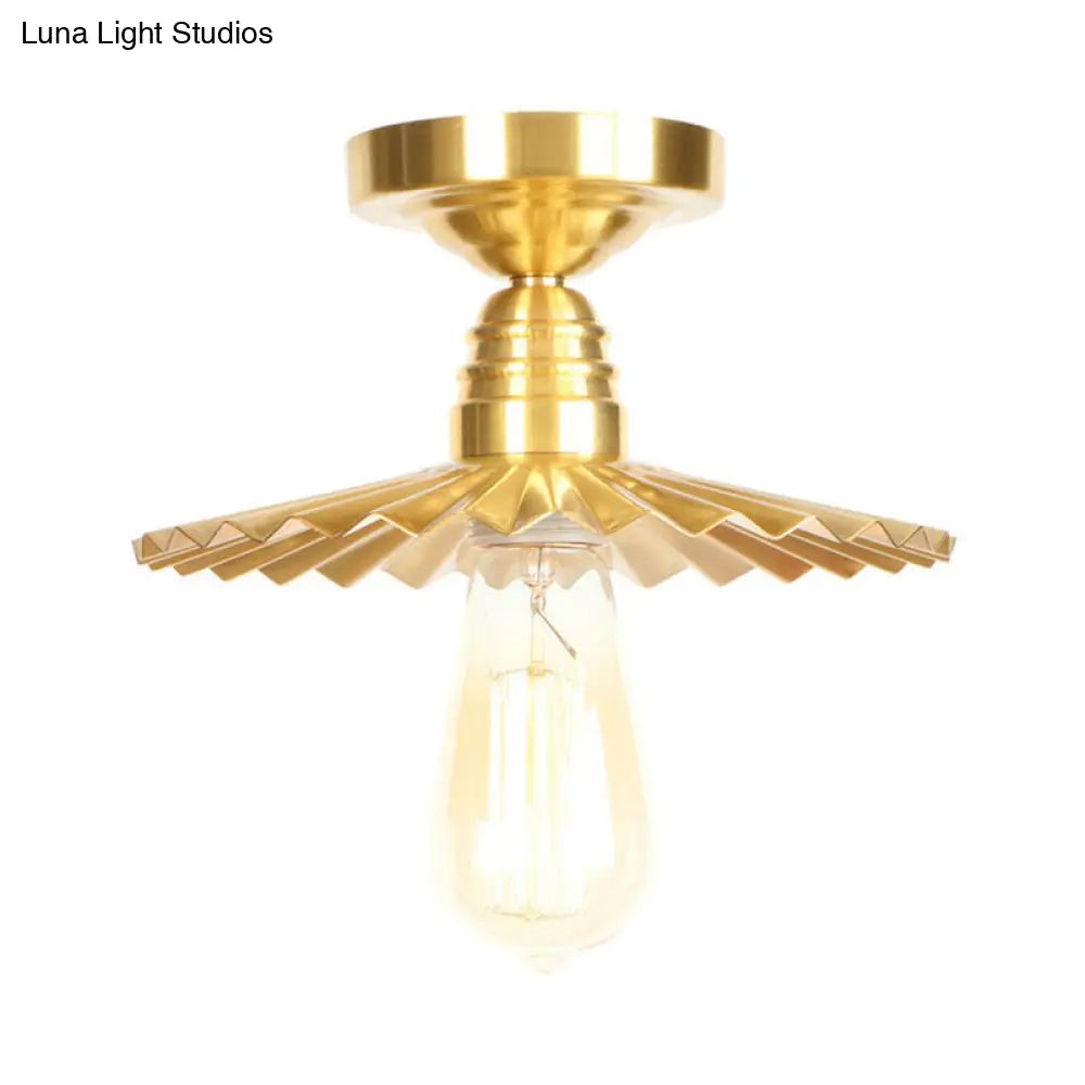 Industrial Radial Wave Semi-Flush Brass Light - 1 Bulb With/Without Switch / No