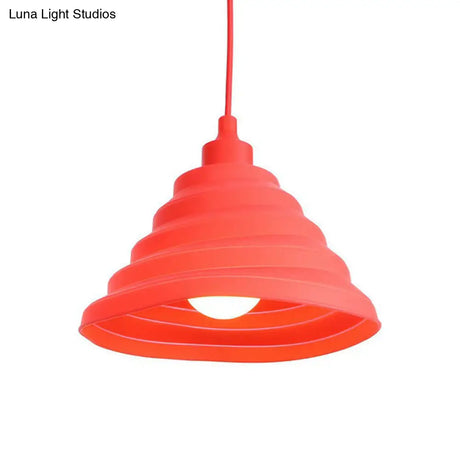 Industrial Red Iron Hanging Lamp Kit - Single Tapered/Cage/Flared Ceiling Pendant Light For Living