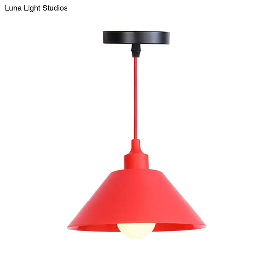 Iron Hanging Lamp Kit - Red Industrial Tapered/Cage/Wide Flared Pendant Light For Living Room
