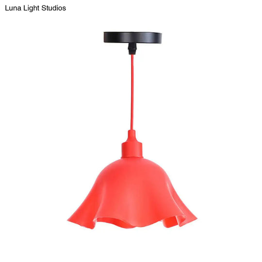 Iron Hanging Lamp Kit - Red Industrial Tapered/Cage/Wide Flared Pendant Light For Living Room