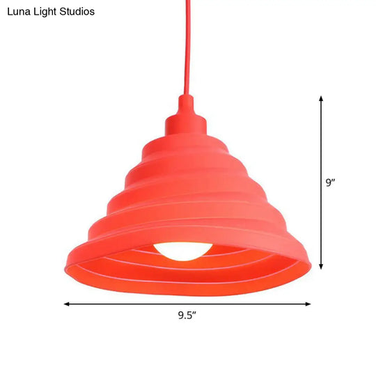 Iron Hanging Lamp Kit - Red Industrial Tapered/Cage/Wide Flared Pendant Light For Living Room
