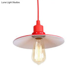 Industrial Red Iron Hanging Lamp Kit - Single Tapered/Cage/Flared Ceiling Pendant Light For Living