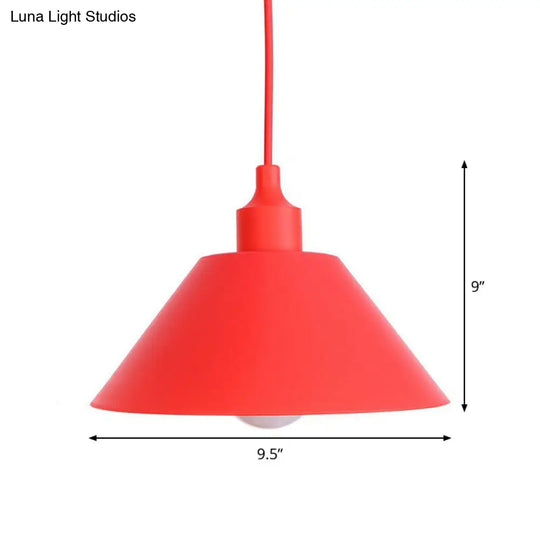 Iron Hanging Lamp Kit - Red Industrial Tapered/Cage/Wide Flared Pendant Light For Living Room