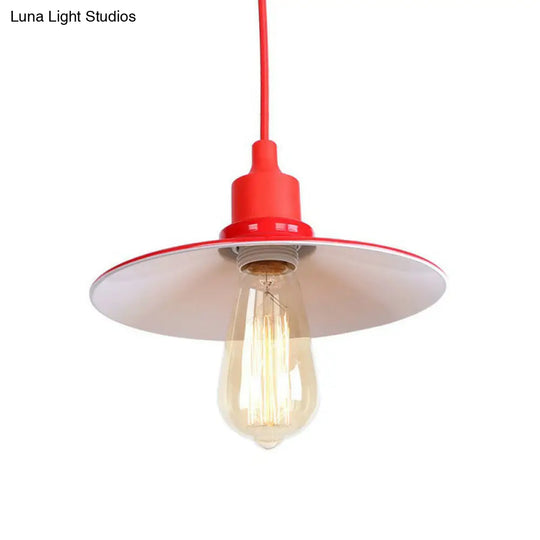 Iron Hanging Lamp Kit - Red Industrial Tapered/Cage/Wide Flared Pendant Light For Living Room