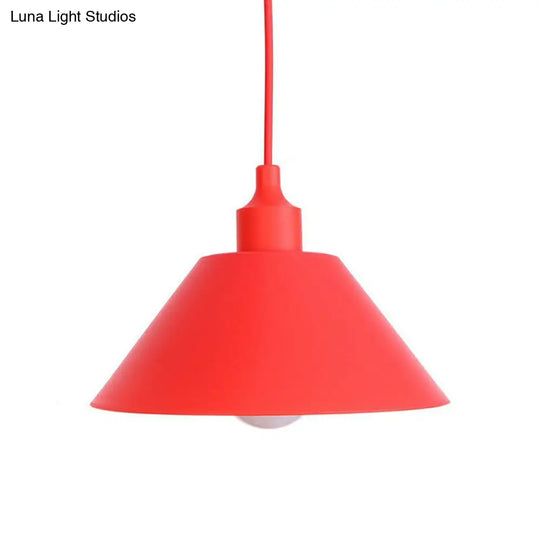 Iron Hanging Lamp Kit - Red Industrial Tapered/Cage/Wide Flared Pendant Light For Living Room