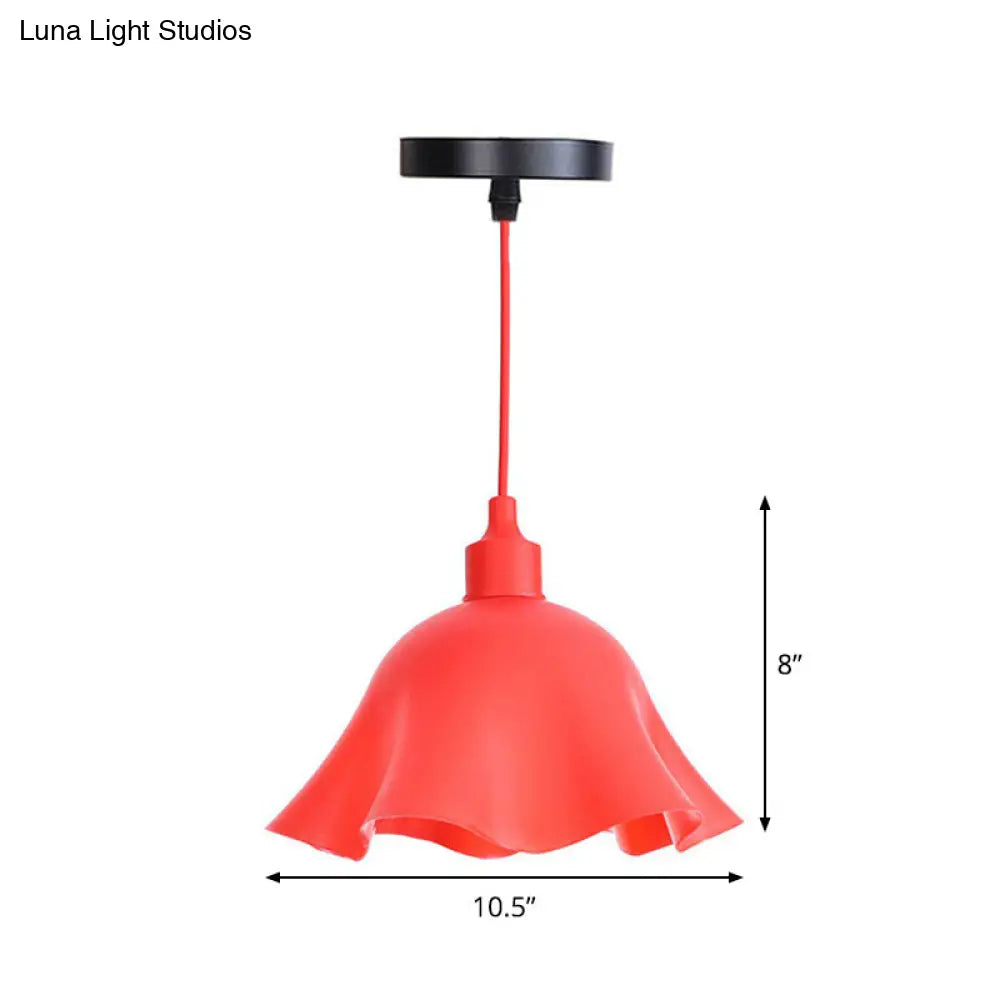 Iron Hanging Lamp Kit - Red Industrial Tapered/Cage/Wide Flared Pendant Light For Living Room