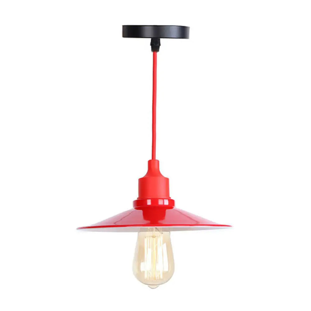 Industrial Red Iron Hanging Lamp Kit - Single Tapered/Cage/Flared Ceiling Pendant Light For Living