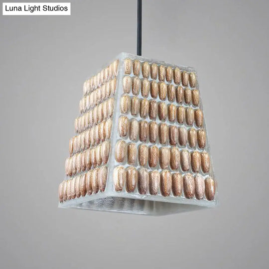 Industrial Resin Trapezoid Pendant Lamp - Brown 1-Head Hanging Light Kit With Conch Deco