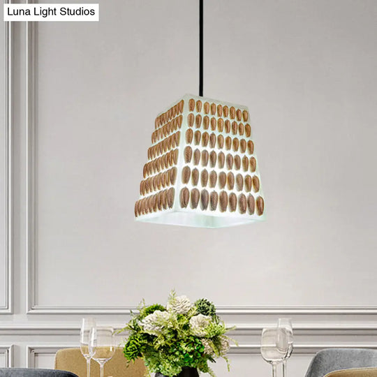 Industrial Resin Trapezoid Pendant Lamp - Brown 1-Head Hanging Light Kit With Conch Deco