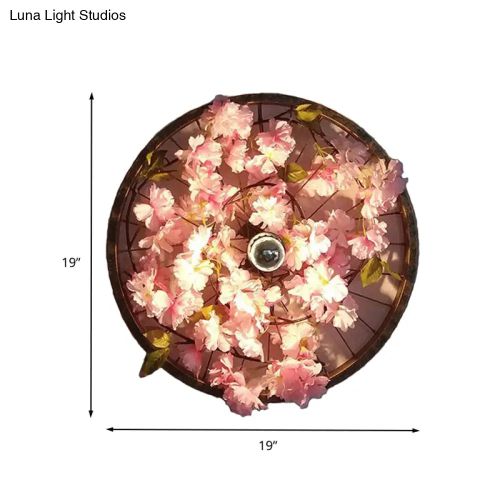 Industrial Restaurant Led Wall Lighting Fixture With Black Metal Wheel Shade 12.5/19/23 Dia.