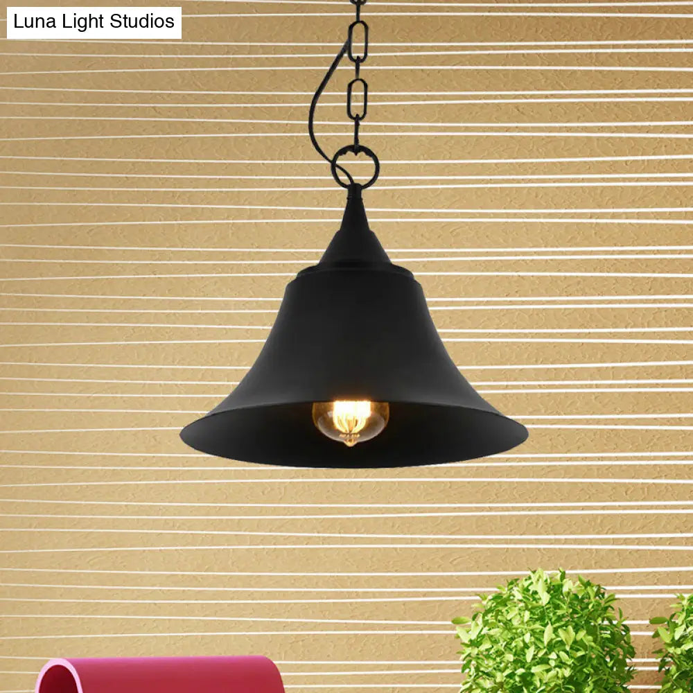 Industrial Restaurant Pendant Light With Bell Iron Shade - Black