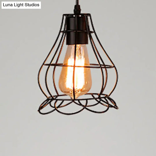 Industrial Retro Hanging Pendant Light Fixture With Caged Design For Bars - Single Metallic Black /