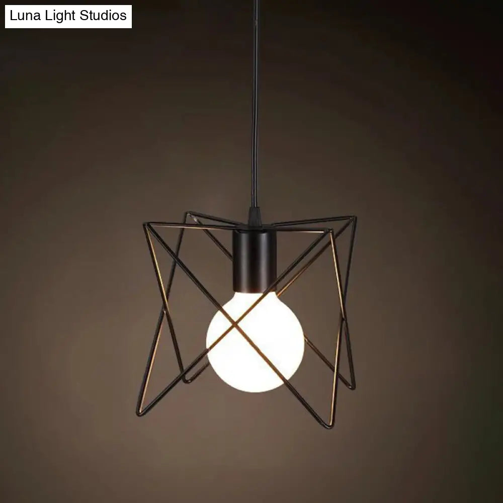 Industrial Retro Hanging Pendant Light Fixture With Caged Design For Bars - Single Metallic Black /