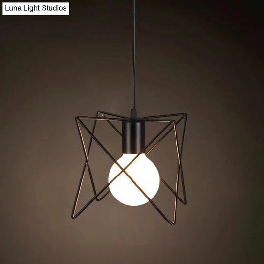 Industrial Retro Hanging Pendant Light Fixture With Caged Design For Bars - Single Metallic Black /