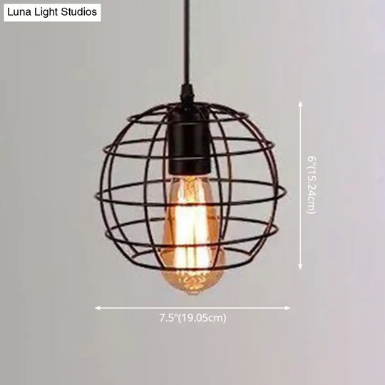 Industrial Retro Hanging Pendant Light Fixture With Caged Design For Bars - Single Metallic