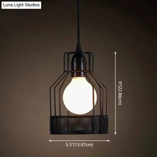 Industrial Retro Hanging Pendant Light Fixture With Caged Design For Bars - Single Metallic