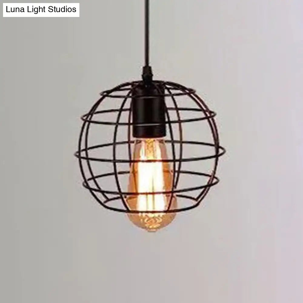 Industrial Retro Hanging Pendant Light Fixture With Caged Design For Bars - Single Metallic Black /