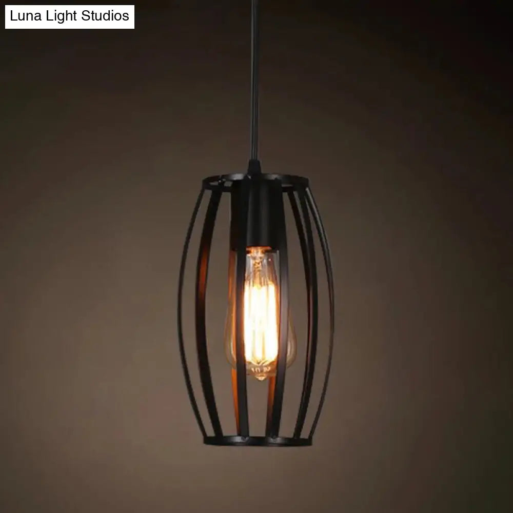 Industrial Retro Hanging Pendant Light Fixture With Caged Design For Bars - Single Metallic Black /