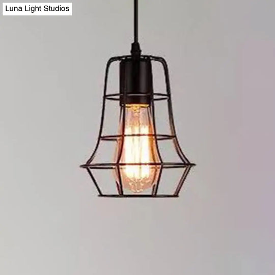 Industrial Retro 1-Light Pendant With Metal Cage For Bar - Hang In Style! Black / Bulged