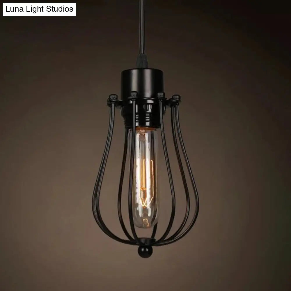 Industrial Retro 1-Light Pendant With Metal Cage For Bar - Hang In Style! Black / Gourd