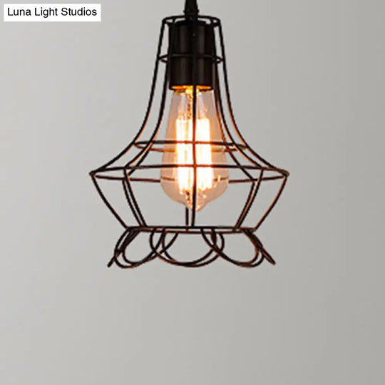 Industrial Retro 1-Light Pendant With Metal Cage For Bar - Hang In Style! Black / Lace