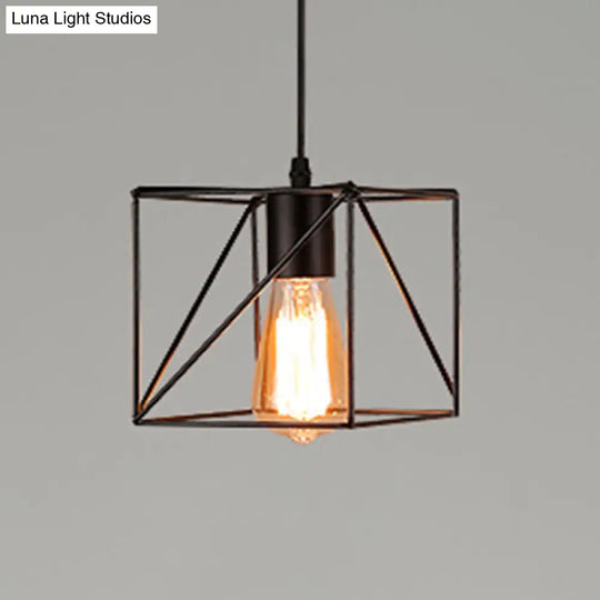 Industrial Retro 1-Light Pendant With Metal Cage For Bar - Hang In Style! Black / Square Plate