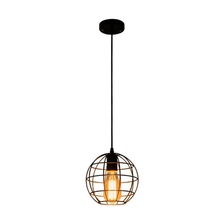 Industrial Retro Black Metal Pendant Light With Spherical Cage - Ideal For Restaurants