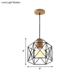 Industrial Retro Hanging Fixture - 1 Head Metal/Wood Ceiling Light With Cage Shade Black