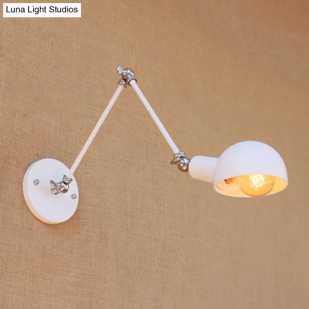 Industrial Retro Metal Swing Arm Wall Sconce Lamp With White Dome - Perfect For Bedroom Lighting