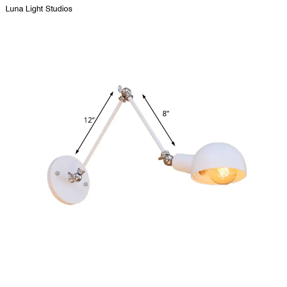 Industrial Retro Metal Swing Arm Wall Sconce Lamp With White Dome - Perfect For Bedroom Lighting