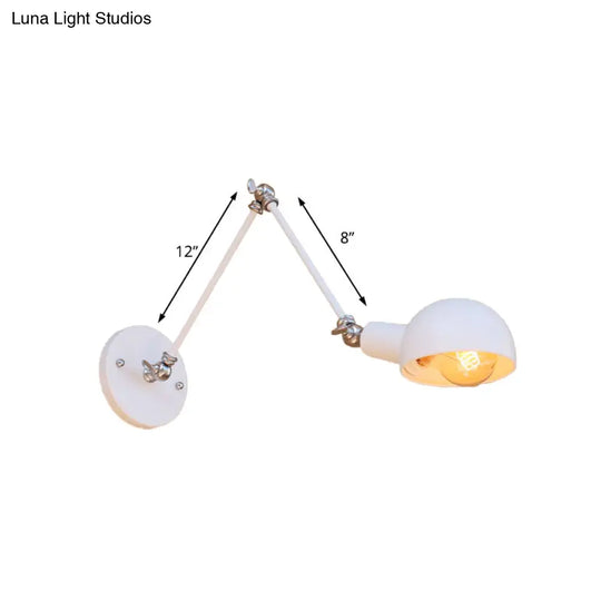 Industrial Retro Metal Swing Arm Wall Sconce Lamp With White Dome - Perfect For Bedroom Lighting