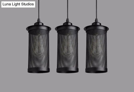 Industrial Retro Style Hanging Light - Black Iron Cage Pendant Fixture With Single Bulb