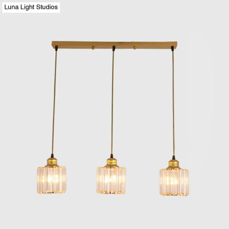 Industrial Ribbed Glass Hanging Ceiling Light With 3 Cylinder Shades - Perfect For Restaurants