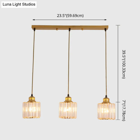 Industrial Ribbed Glass Hanging Ceiling Light With 3 Cylinder Shades - Perfect For Restaurants