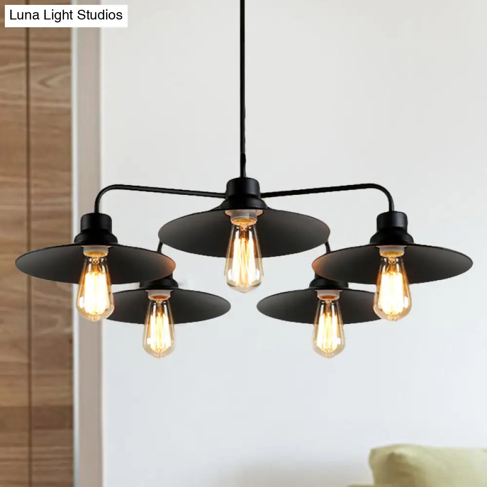Industrial Round Black Chandelier Pendant Light Vintage Style Metallic Finish with Hanging Rod 3/5 Lights