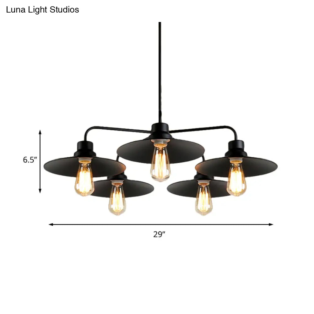 Industrial Round Black Chandelier Pendant Light Vintage Style Metallic Finish with Hanging Rod 3/5 Lights