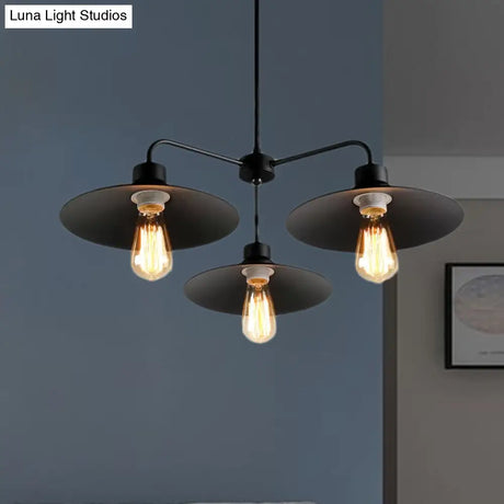 Industrial Round Black Chandelier Pendant Light Vintage Style Metallic Finish with Hanging Rod 3/5 Lights