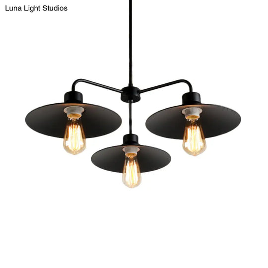 Industrial Round Black Chandelier Pendant Light Vintage Style Metallic Finish with Hanging Rod 3/5 Lights