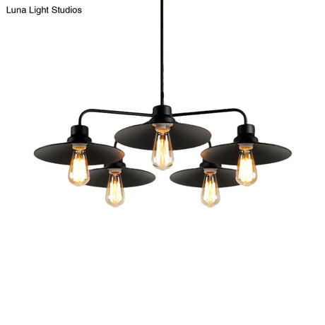 Industrial Round Black Chandelier Pendant Light Vintage Style Metallic Finish with Hanging Rod 3/5 Lights