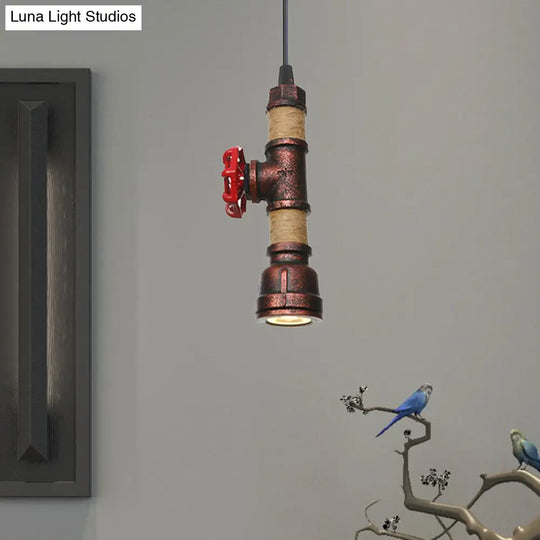 Industrial Rust Metallic Water Pipe Hanging Led Ceiling Pendant Lamp 7.5’/8.5’ High
