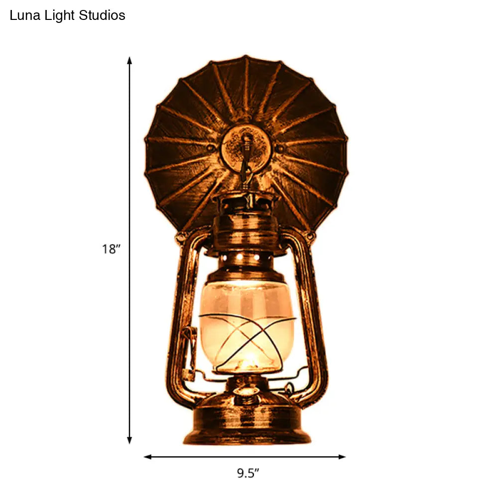 Industrial Rustic Kerosene Wall Sconce Lamp With Trumpet Design - Clear Glass And 1-Light Fixture
