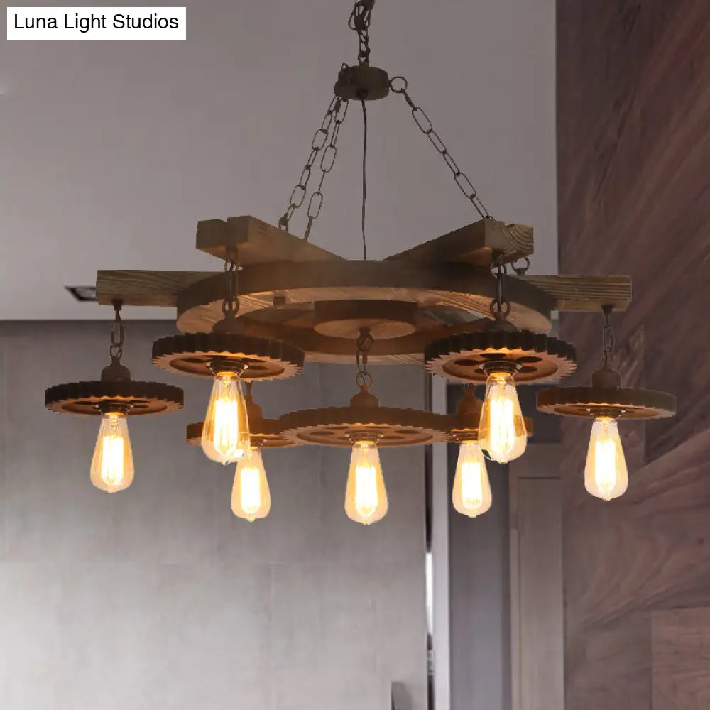 Industrial Rustic Metal Chandelier + 3 Or 7 Exposed Bulb Lights – Ideal For Restaurants