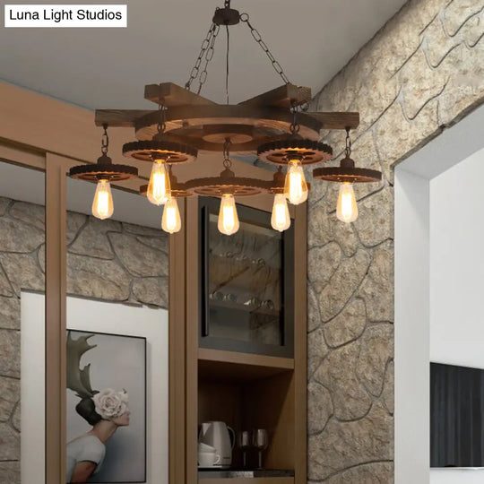 Industrial Rustic Ceiling Chandelier With Exposed Bulbs And Metallic Finish - 3/7 Lights For