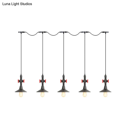 Industrial Saucer Tandem Pendant Lamp - Black (3/5/7-Bulb) For Restaurant Lighting